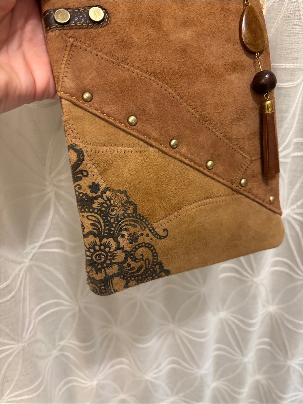 Vaan & Co Suede Tassel Accent Crossbody Bag - Brown - Picture 5 of 12